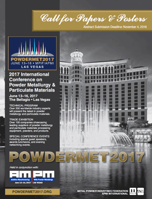 Call for Papers issued for POWDERMET2017 show