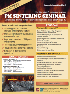 MPIF seminar to highlight Powder Metallurgy sintering process