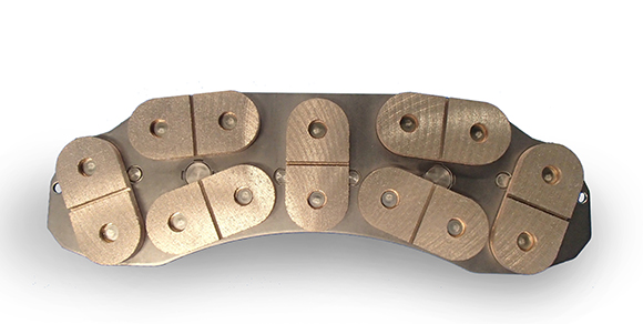 Fig. 2 Sintered brake lining for a new high-speed rail vehicle produced by Fine Sinter Co. Ltd. (Courtesy JPMA)