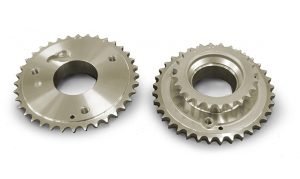 Fig. 3 Double toothed sprockets for VVT mechanisms developed by Sumitomo Electric Industries Ltd. through a process route using green machining (Courtesy JPMA)