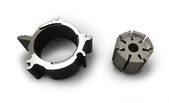 Fig. 4 Cam ring part and vane rotor for variable displacement oil pumps in automotive engines, produced by Diamet Corporation (Courtesy JPMA)