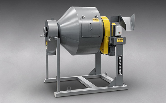 Gasketted door of Rotary Batch Mini Mixer model MX-10-AR allows faster product charging, dust-tight operation, and easier access to all interior product contact surfaces for cleaning and visual inspection (Courtesy Munson Machinery)